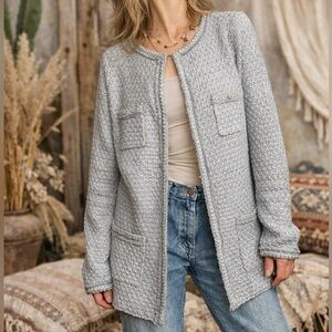 White House Black Market Gray Sequin Knit Long Sleeve Cardigan Sweater XL